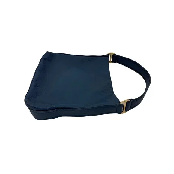 Michael Kors Pushlock Blue Leather Shoulder Bag Gold-Tone Hardware Front Pocket - Picture 8 of 14